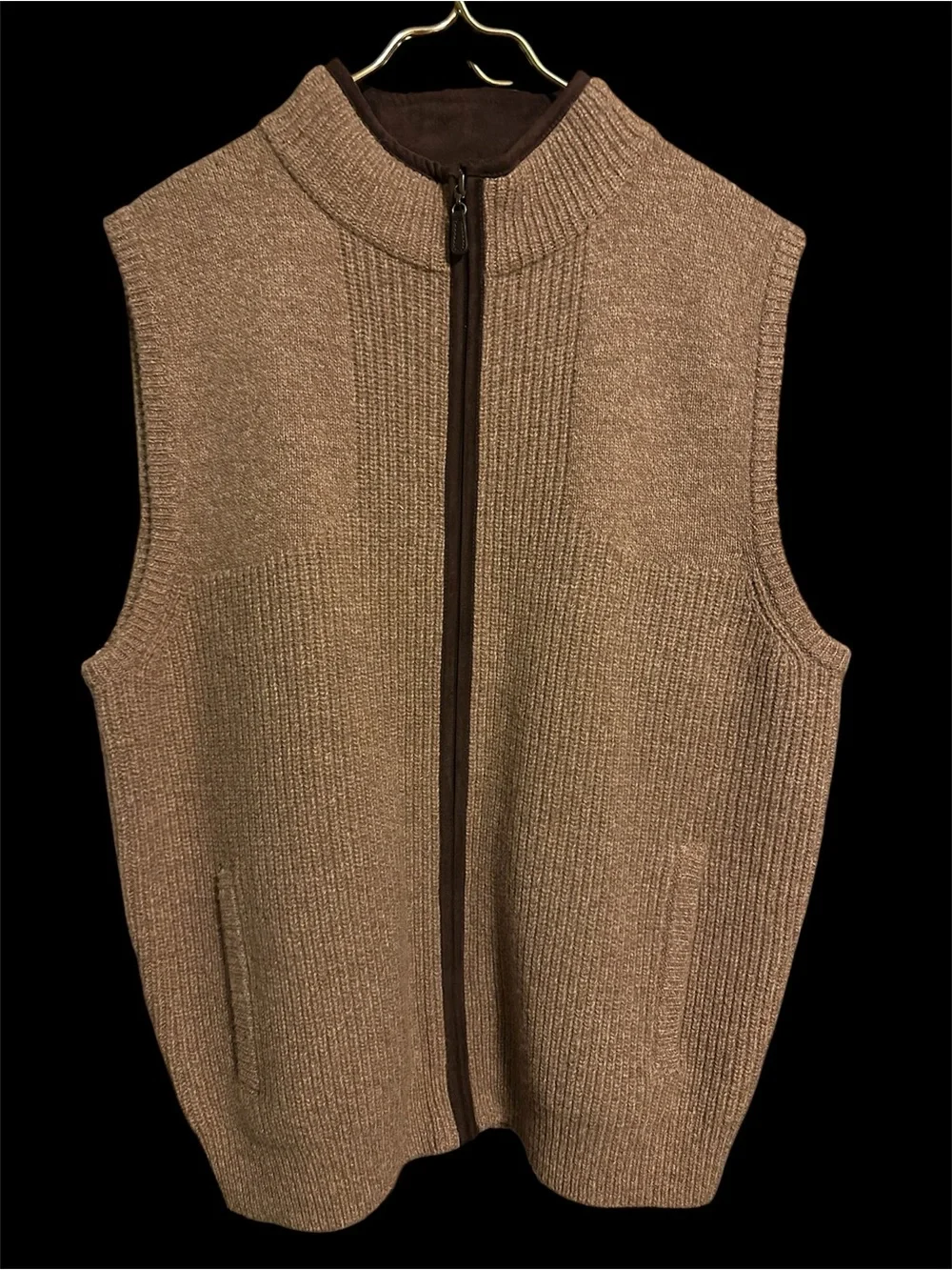 L.L. Bean Waterfowl Sable Full-Zip Merino Lambswool Sweater Vest Brown Men Sz L